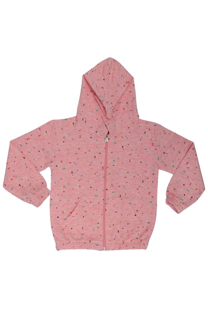 Üçgen Desenli Kapüşonlu Kız Çocuk Hırka | Pembe