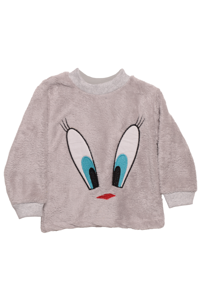 Kız Çocuk Pelüş Pijama Takımı | Gri