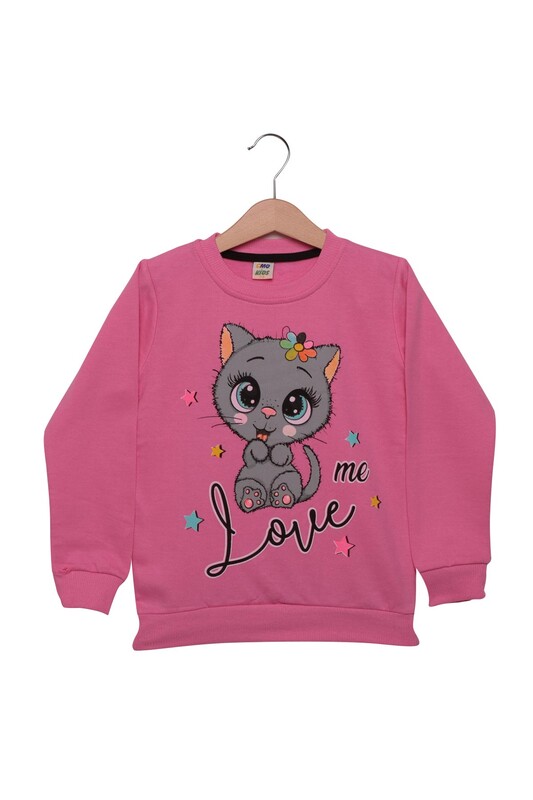 CMO KİDS - Kedi Baskılı Kız Çocuk Sweatshirt | Pembe