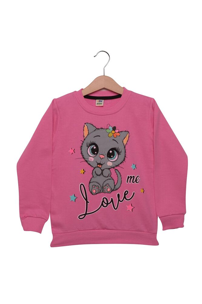 Kedi Baskılı Kız Çocuk Sweatshirt | Pembe