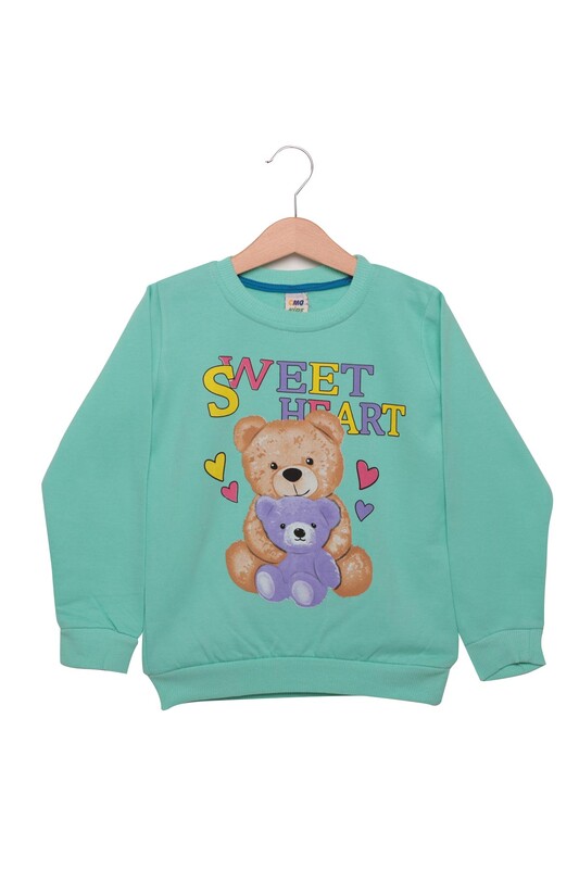 CMO KİDS - Sweet Yazılı Kız Çocuk Sweatshirt | Su Yeşili