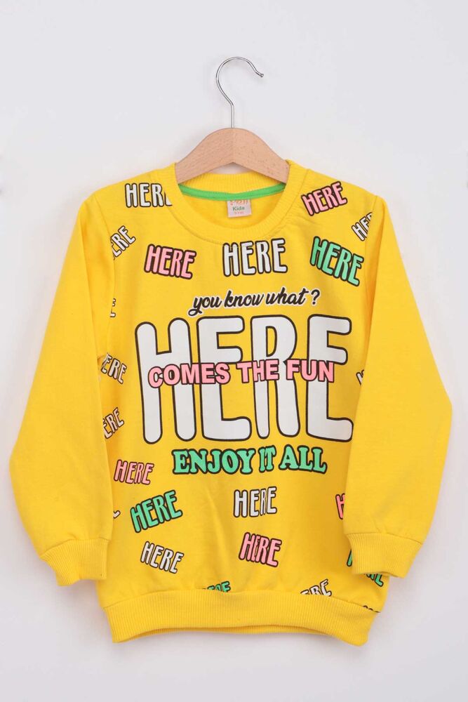 Yazı Baskılı Kız Çocuk Sweatshirt | Sarı