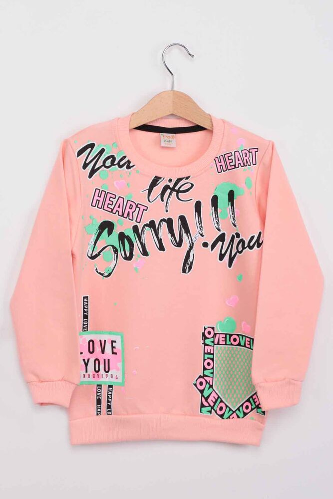 Yazı Baskılı Kız Çocuk Sweatshirt 140 | Somon