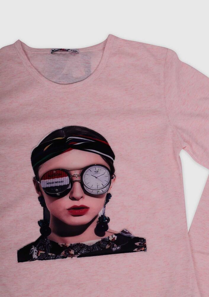 3 Boyutlu Gözlük Baskılı Kız Çocuk Sweat | Pembe