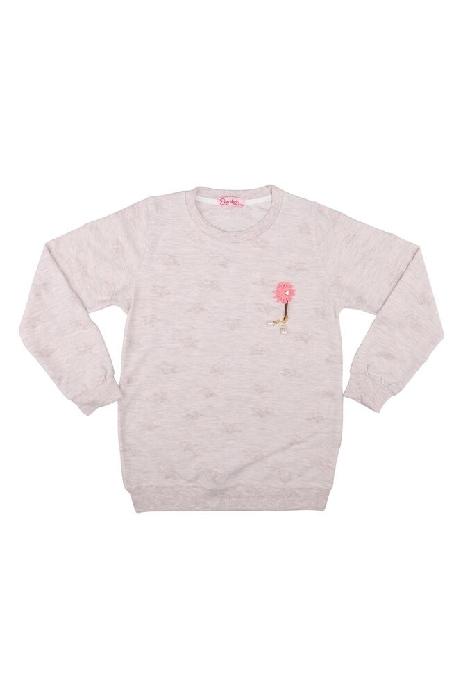 Yuvarlak Yaka Kabartmalı Kız Çocuk Sweat 3506 | Bej