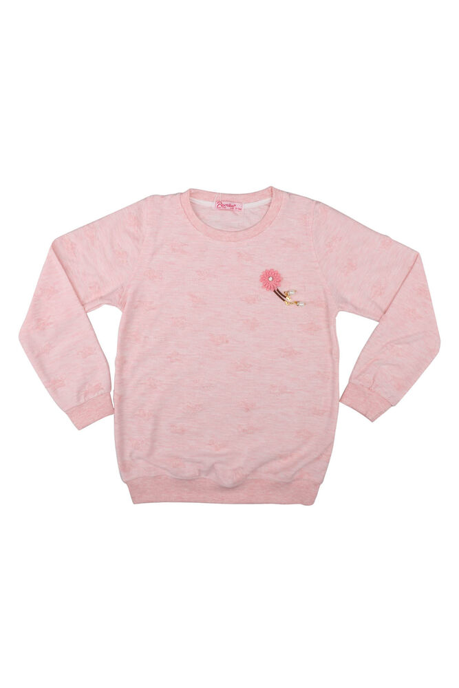 Yuvarlak Yaka Kabartmalı Kız Çocuk Sweat 3506 | Pembe