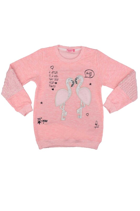 SİMİSSO - Flamingo Desenli Kız Çocuk Sweat 1515 | Pembe