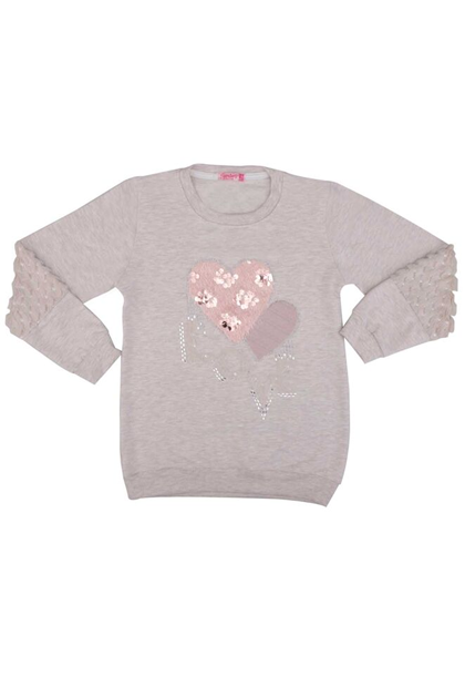 SİMİSSO - Peluşlu Kız Çocuk Sweat 3526 | Krem