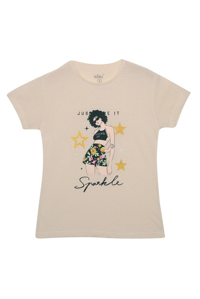Baskılı Kız Çocuk Tshirt 0407 | Bej