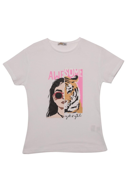 ALG - Baskılı Kız Çocuk Tshirt 0469 | Beyaz