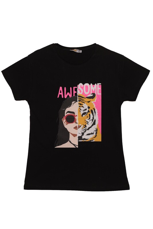 ALG - Baskılı Kız Çocuk Tshirt 0469 | Siyah