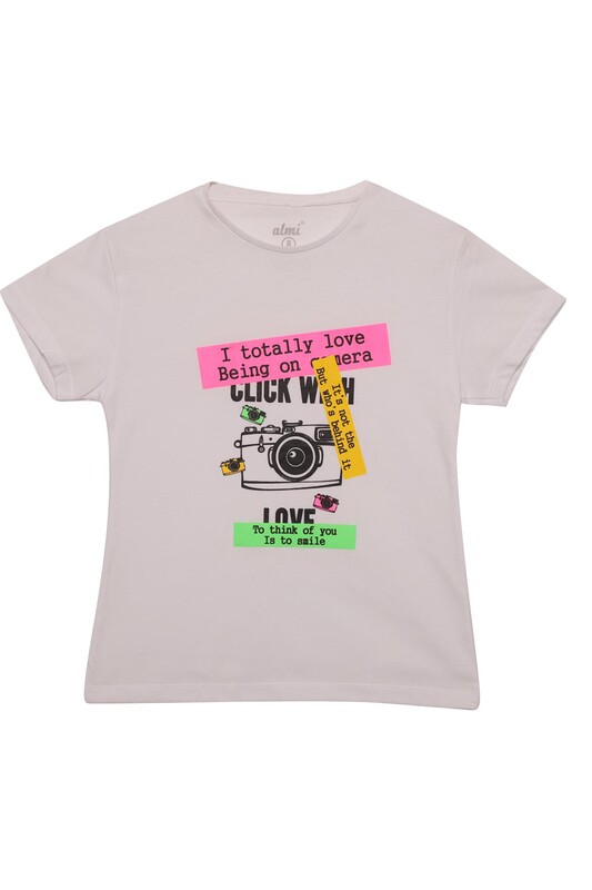 ALG - Baskılı Kız Çocuk Tshirt 0438 | Beyaz