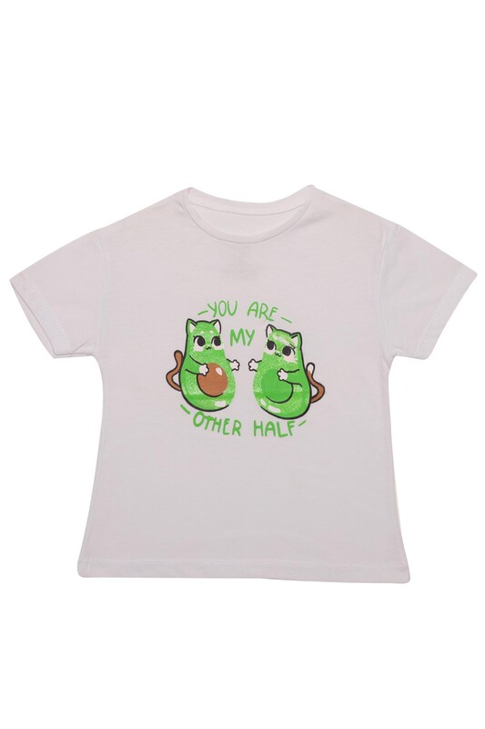 ALMİ - Baskılı Kız Çocuk Tshirt 7286 | Beyaz