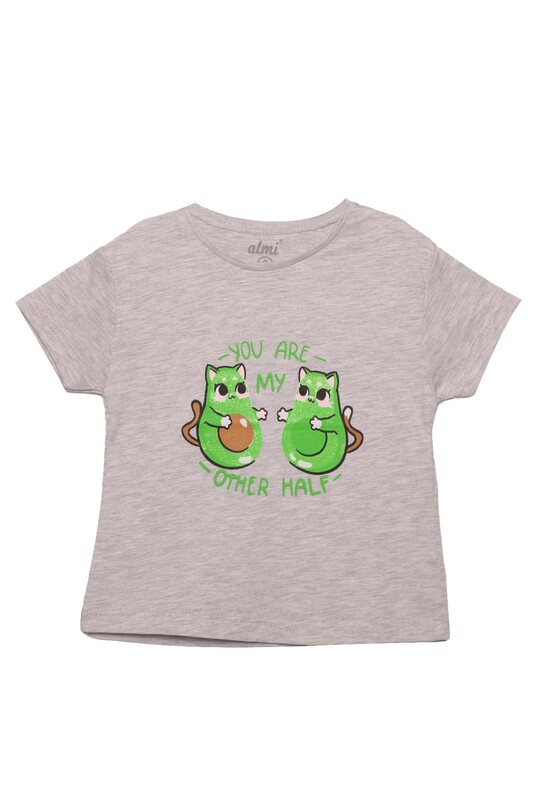 ALMİ - Baskılı Kız Çocuk Tshirt 7286 | Gri