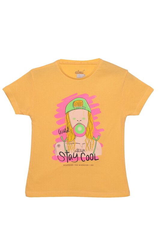 ALMİ - Baskılı Kız Çocuk Tshirt 7415 | Sarı