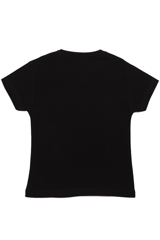 Baskılı Kız Çocuk Tshirt 7415 | Siyah - Thumbnail