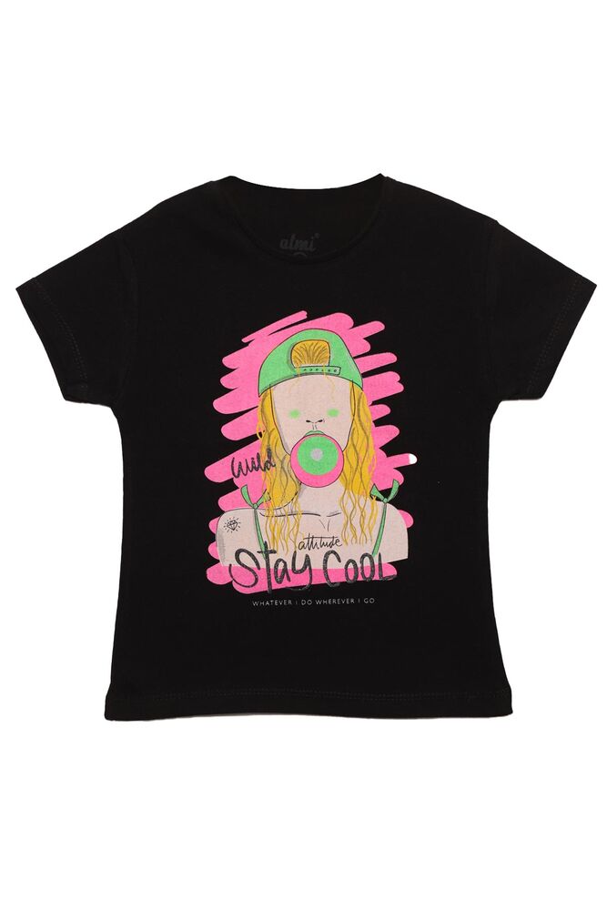 Baskılı Kız Çocuk Tshirt 7415 | Siyah