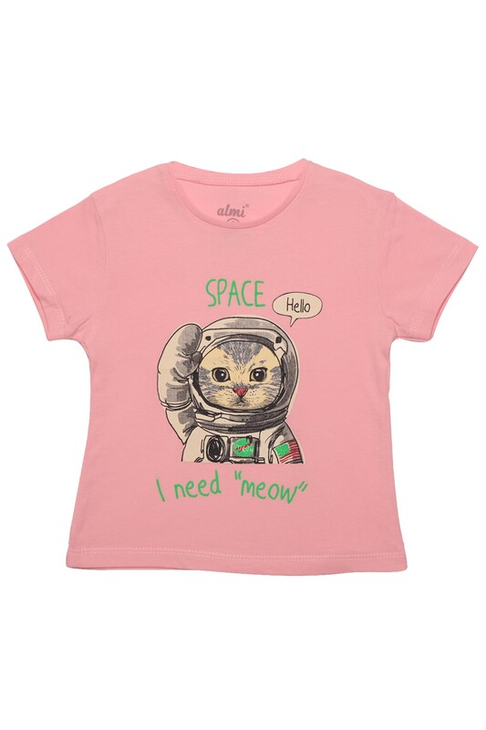 ALMİ - Baskılı Kız Çocuk Tshirt 7439 | Pembe