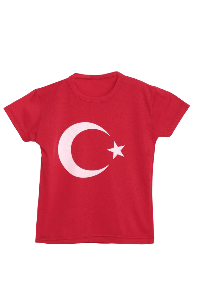 Bayrak Baskılı Çocuk T-Shirt | Kırmızı