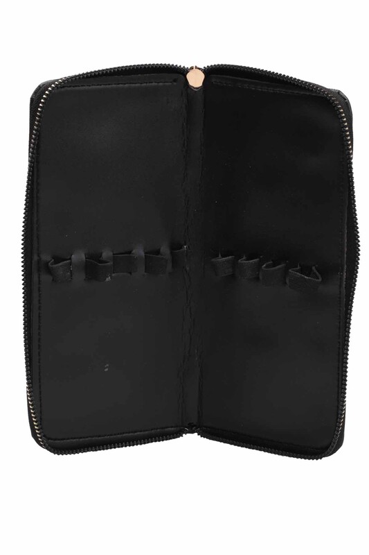 Suni Deri Tığ Cüzdanı | Siyah - Thumbnail