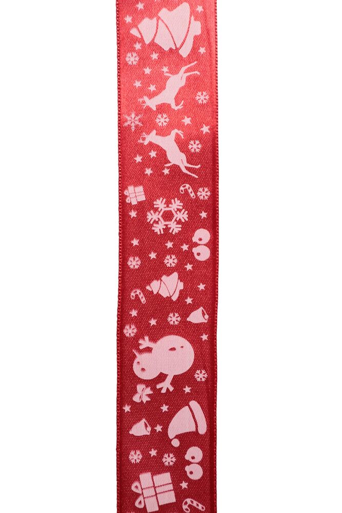 Yılbaşılı Saten Kurdele 3 cm | Kırmızı