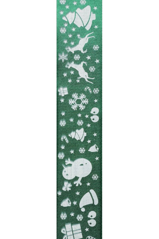 Yılbaşılı Saten Kurdele 3 cm | Yeşil - Thumbnail