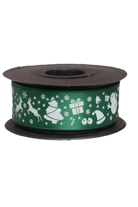 Yılbaşılı Saten Kurdele 3 cm | Yeşil - Thumbnail