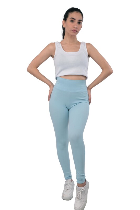 HİRA - Woman Corded Plain Leggings | Baby Blue
