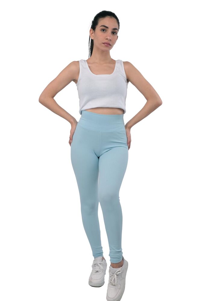 Woman Corded Plain Leggings | Baby Blue
