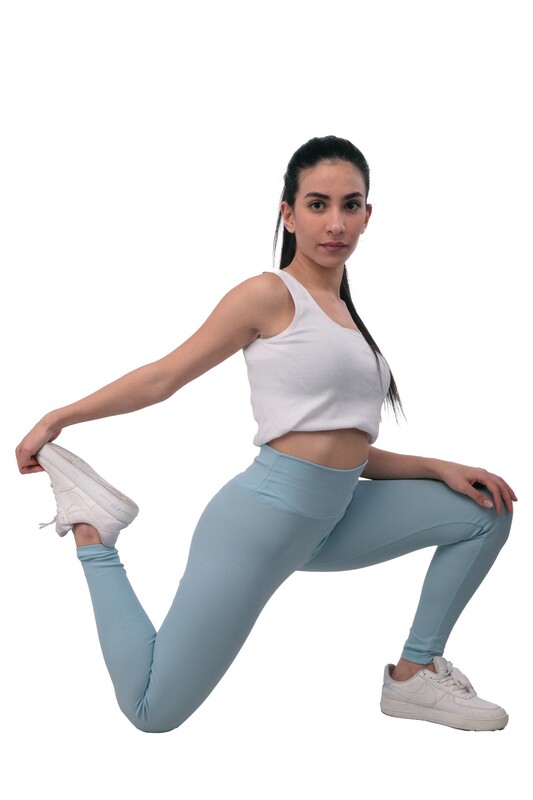 Woman Corded Plain Leggings | Baby Blue - Thumbnail