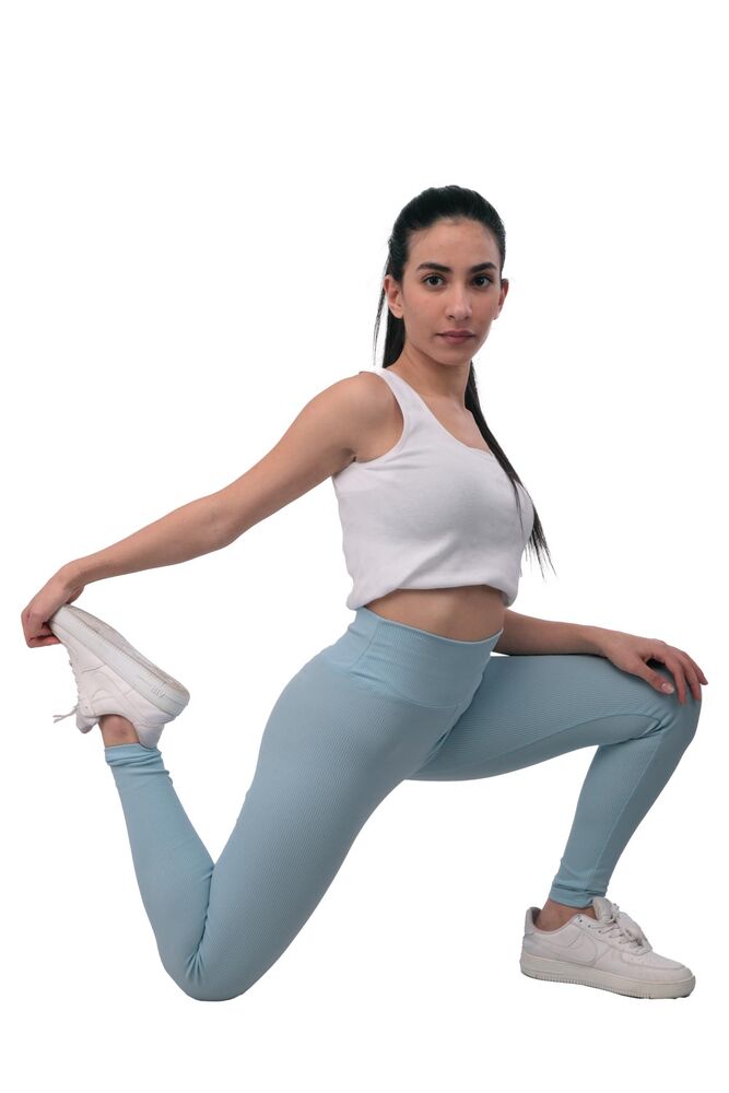 Woman Corded Plain Leggings | Baby Blue