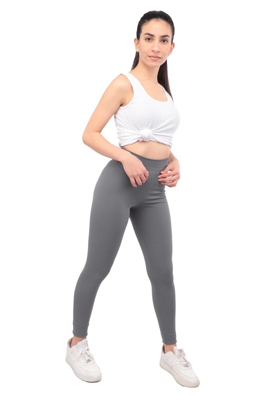 HİRA - Woman Corded Plain Leggings | Smoky