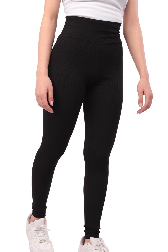 Woman Corded Plain Leggings | Black