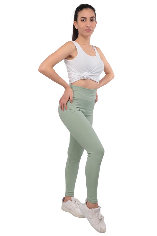 HİRA - Woman Corded Plain Leggings | Sea Green