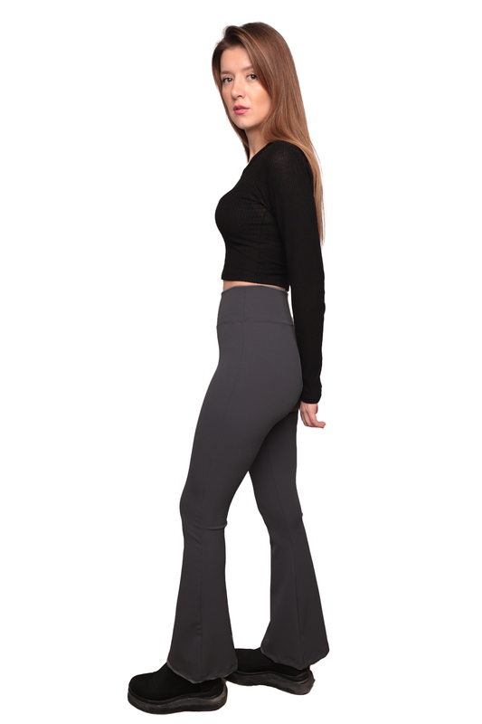 Fitilli İspanyol Paça Kadın Tayt | Gri - Thumbnail