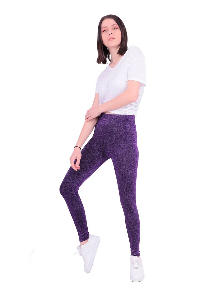 Lady Hürrem Elastice Waist Glittery Leggings 2072 | Purple