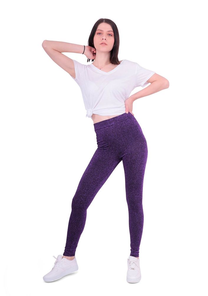 Lady Hürrem Elastice Waist Glittery Leggings 2072 | Purple