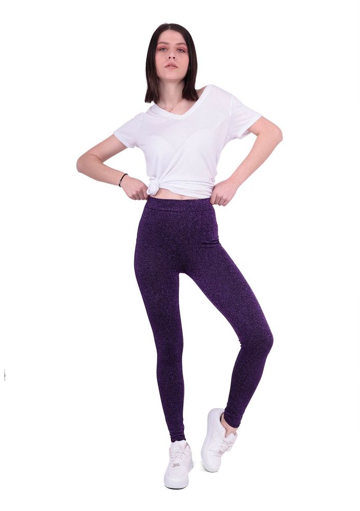 Lady Hürrem Elastice Waist Glittery Leggings 2072 | Purple