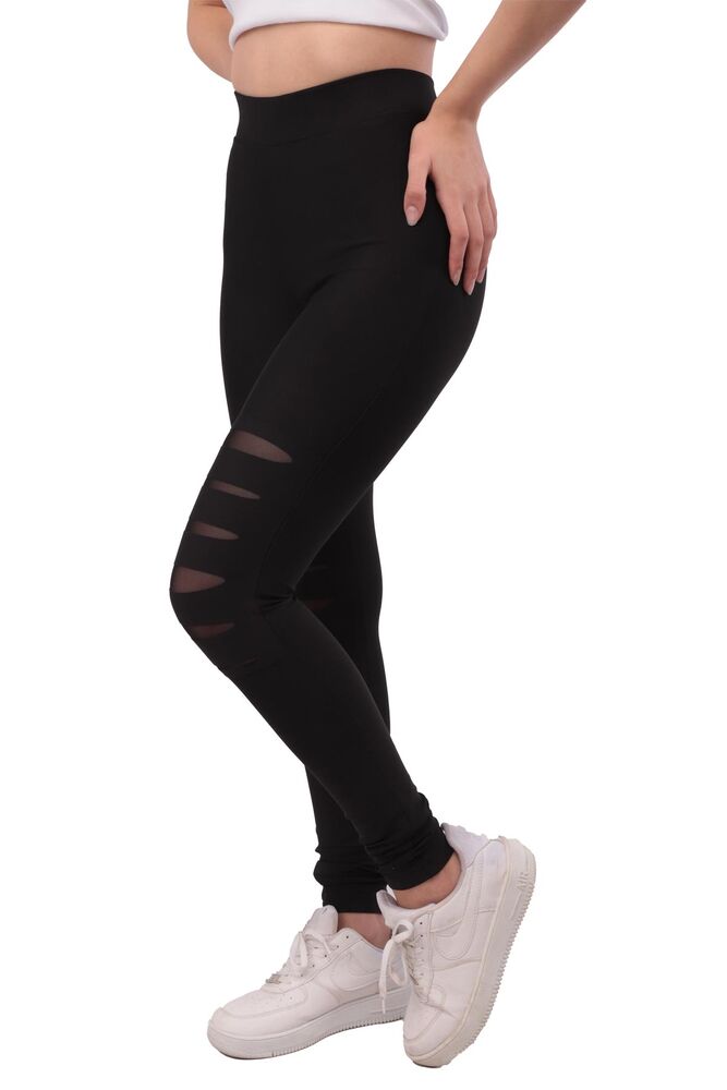 Woman Teared Plain Leggings 2034 | Black