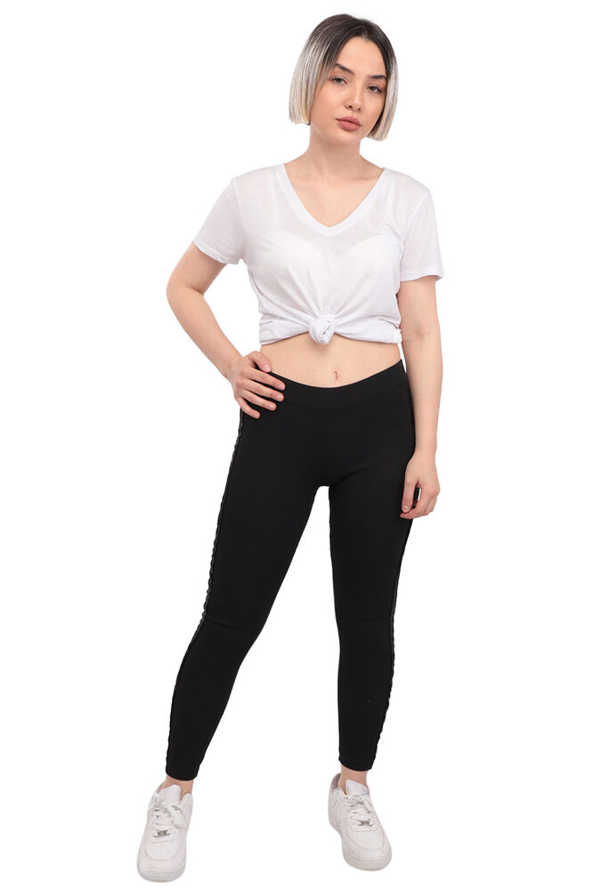 Leather Striped Woman Leggings 123 | Black