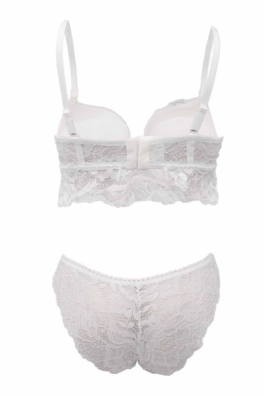 Cansoy Laced Push Up Bra Set 311 | Ecru - Thumbnail