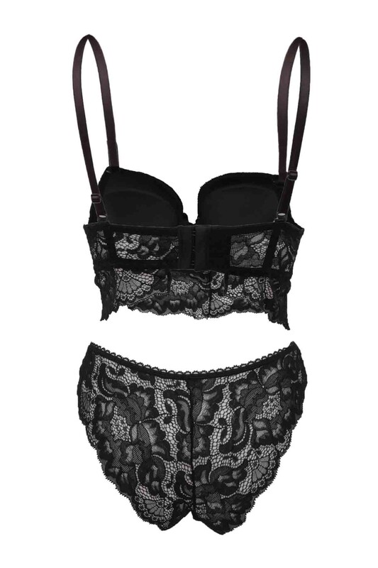 Cansoy Laced Push Up Bra Set 311 | Black - Thumbnail