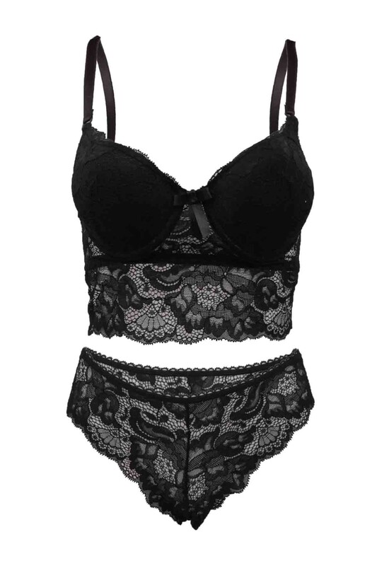Cansoy Laced Push Up Bra Set 311 | Black - Thumbnail