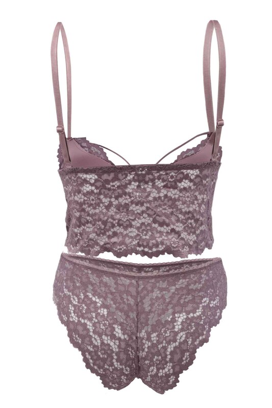 Cansoy Laced Bralette Bra Set 313 | Mink - Thumbnail