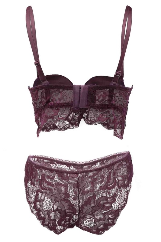 Cansoy Laced Push Up Bra Set 311 | Purple - Thumbnail