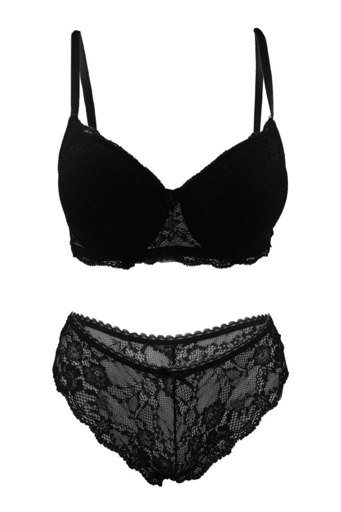 Fulyam Supported Laced Bra Set | Black