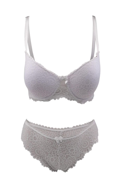 Fulyam Supported Laced Bra Set | White