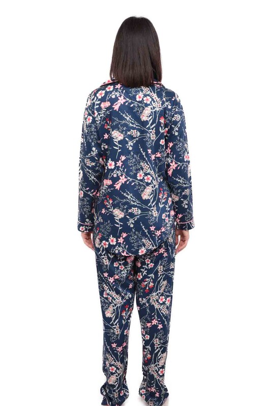 Aydoğan Poplin Long Sleeve Shirt Woman Pajama Set 14044 | Ultramarine - Thumbnail