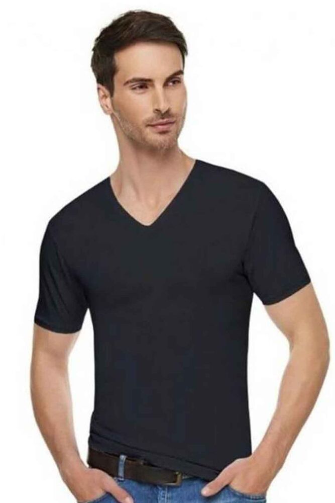 Tutku Elite Elastane V Neck Man Undershirt 1303 | Black