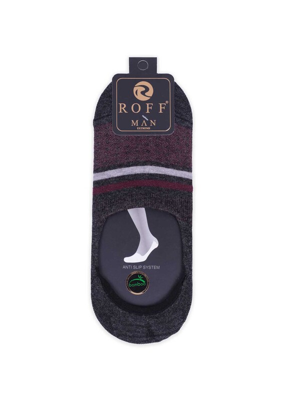 Bamboo Stripped Man No Show Socks | Gray Bordeaux - Thumbnail